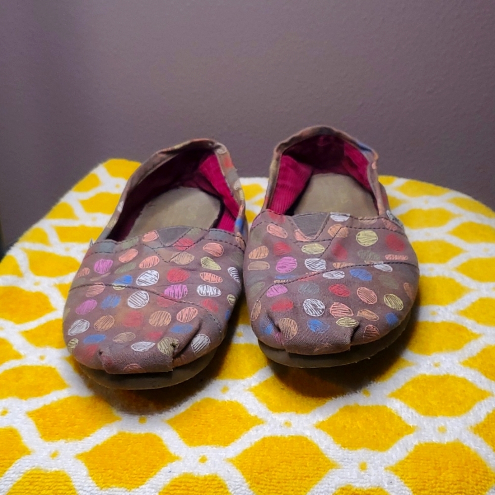 Toms Canvas Brown Polka Dot Shoes Size 8.5